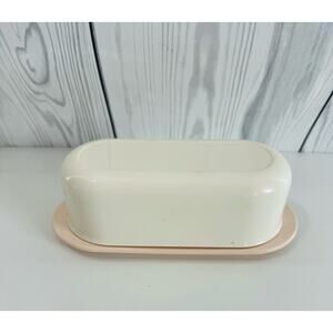 VTG Tupperware BUTTER DISH 2320A Rose Pink Base 2321A White Lid 1 Stick Holder